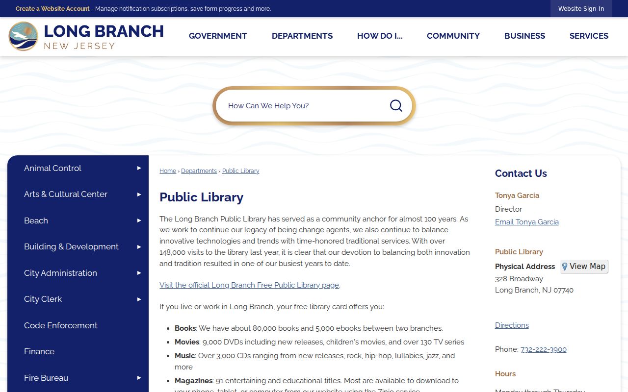 Long Branch city directory access through the Long Branch Public Library
