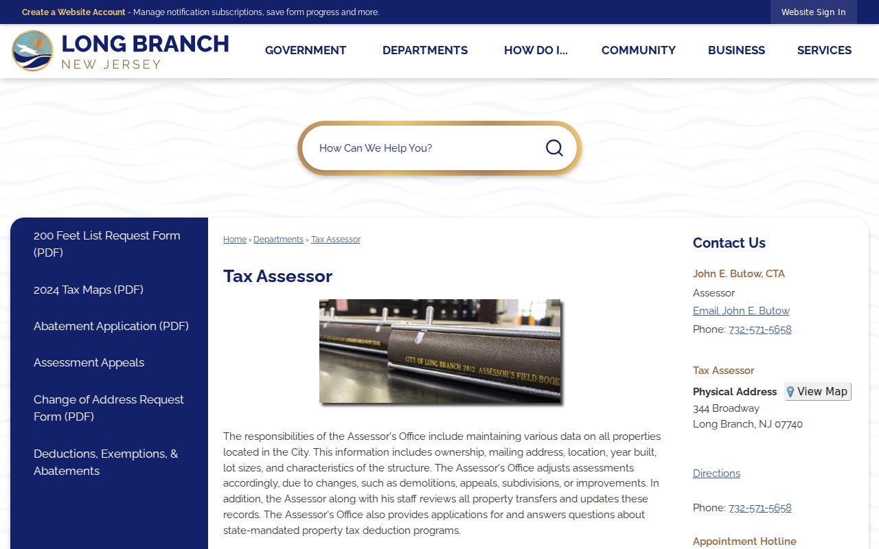 Long Branch residents directory link to the Long Branch Tax Assessor property records