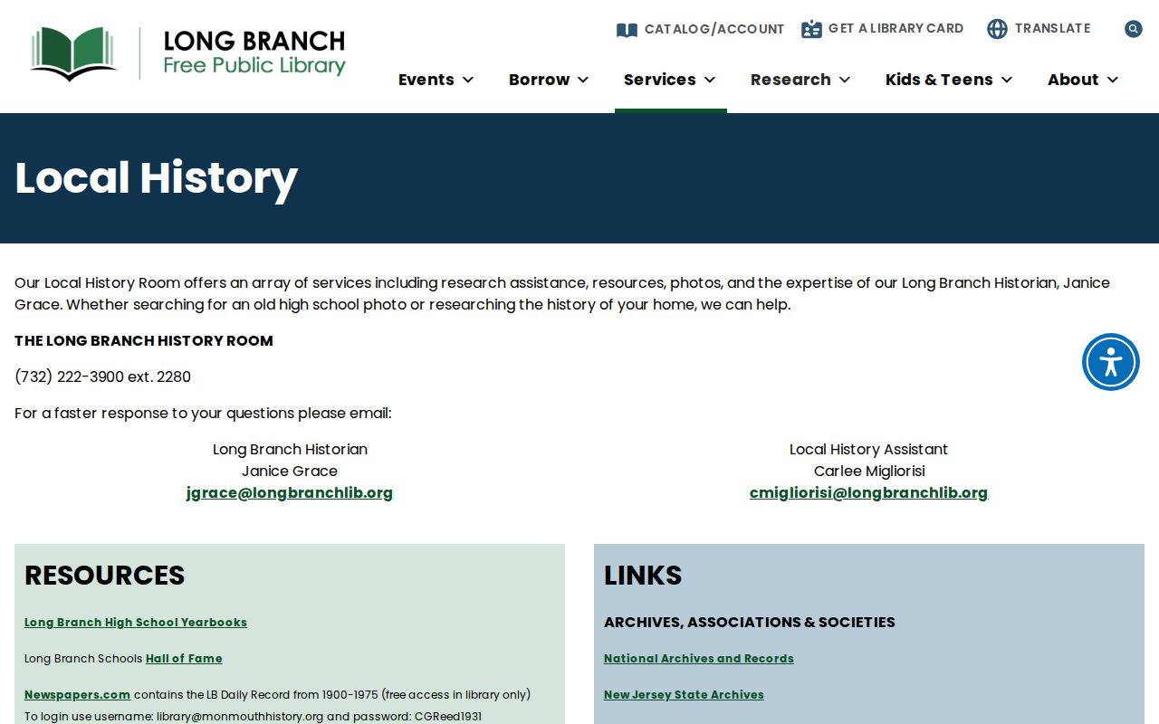 Long Branch residents directory local history collections at Long Branch Library