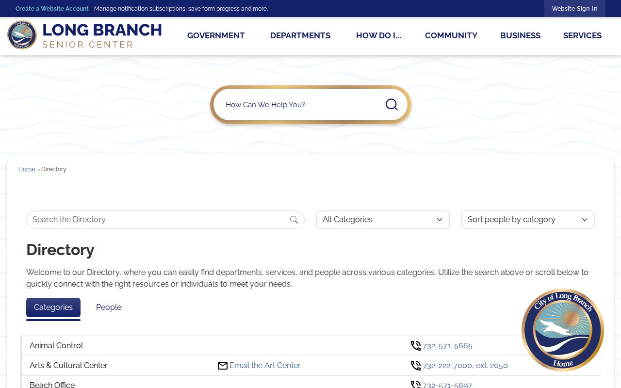 Long Branch residents directory city department contact route