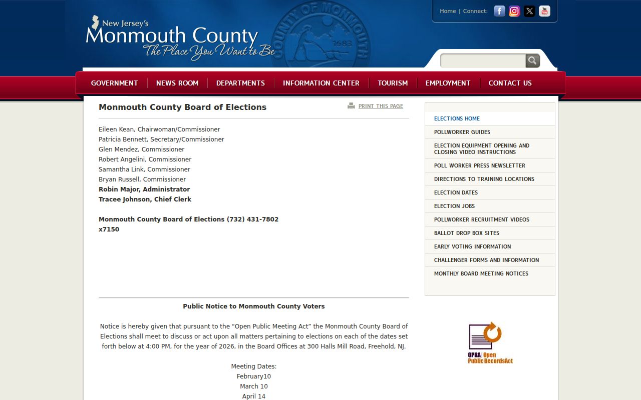 Long Branch residents directory link to Monmouth County Board of Elections