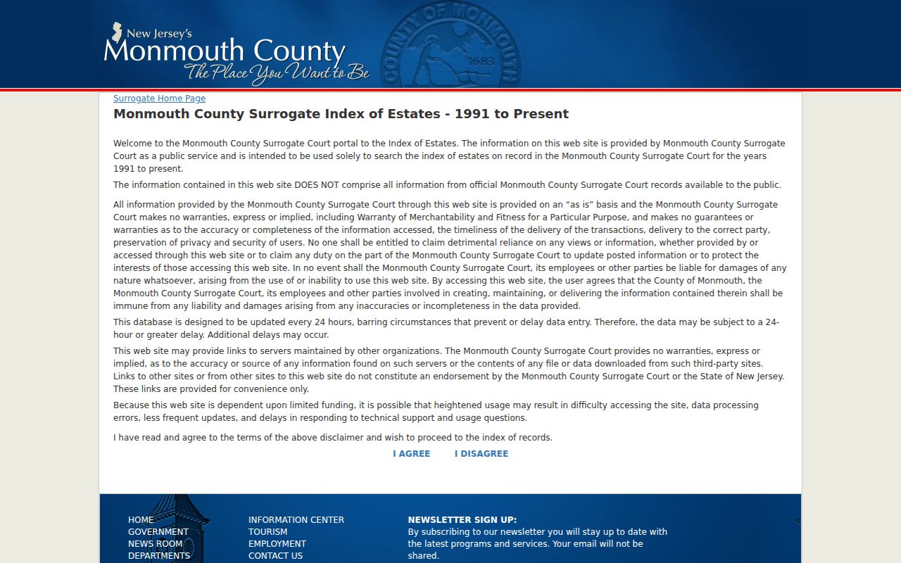 Long Branch previous residents search at the Monmouth County Surrogate estate index