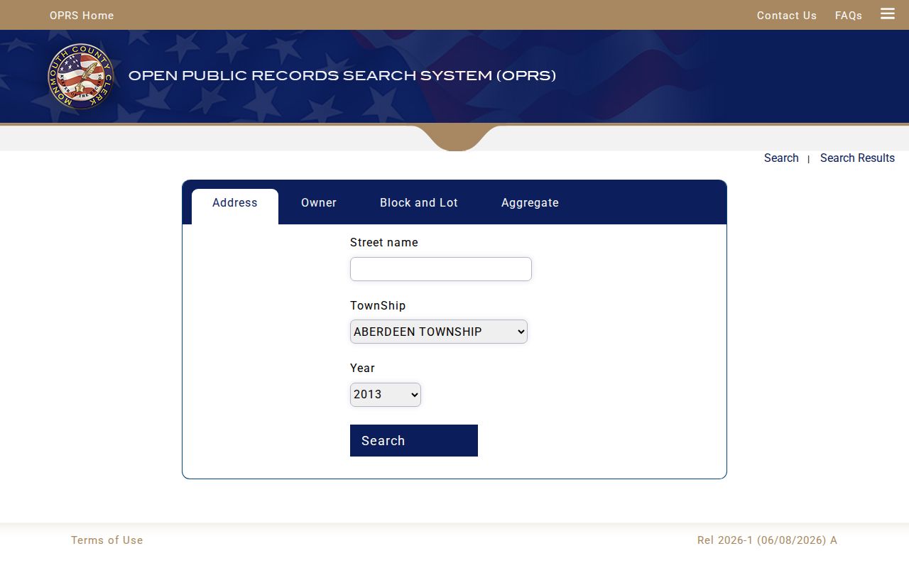 Long Branch ZIP code directory OPRS tax list address search