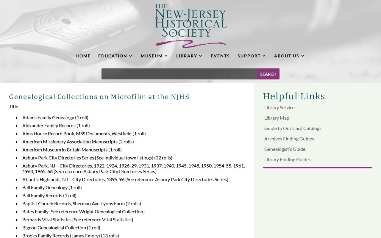 Long Branch city directory microfilm holdings at the New Jersey Historical Society