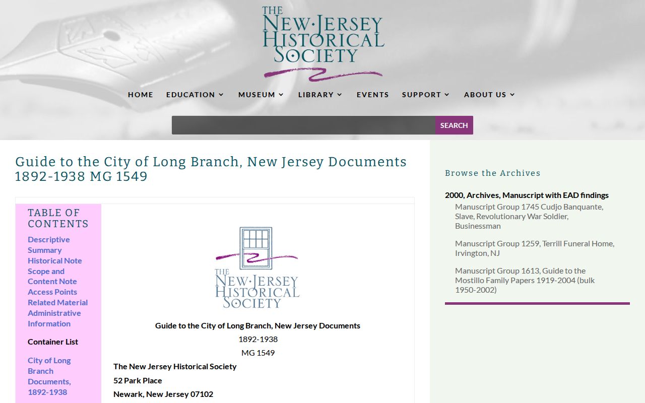 Long Branch city directory companion research in the Historical Society municipal documents finding aid