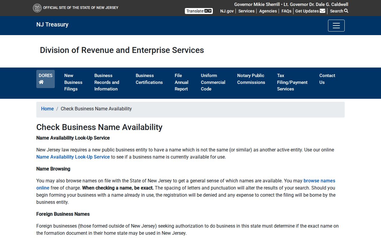 Long Branch resident lookup New Jersey Division of Revenue business search